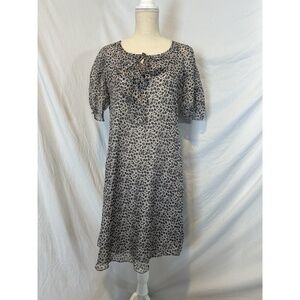 Sundance Silk Animal Print Dress Gray White Ruffle Leopard Small